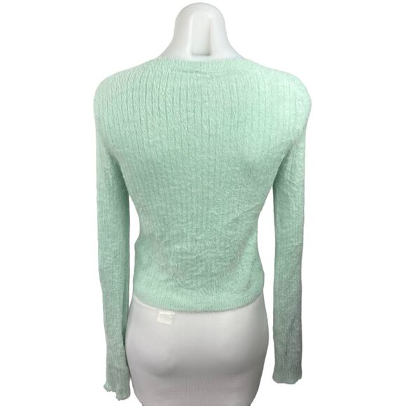 Divided H&M Green Ribbed Knit Crewneck Stretch Long Sleeve Pullover Sweater Sz S - Picture 2 of 4
